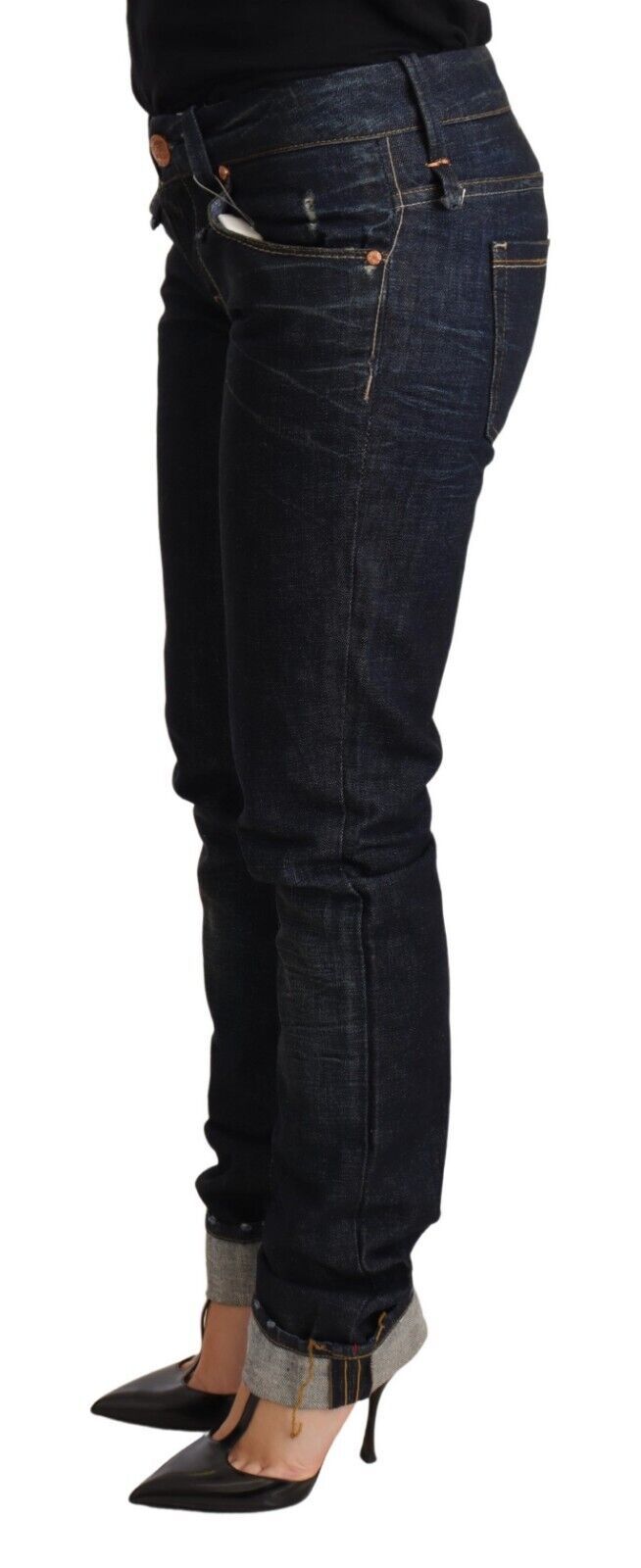 Elegant Low Waist Skinny Dark Blue Jeans