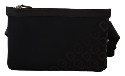 Sleek Black Monogram Neoprene Fanny Pack