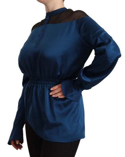 Elegante Rundhals-Seidenbluse in Blau