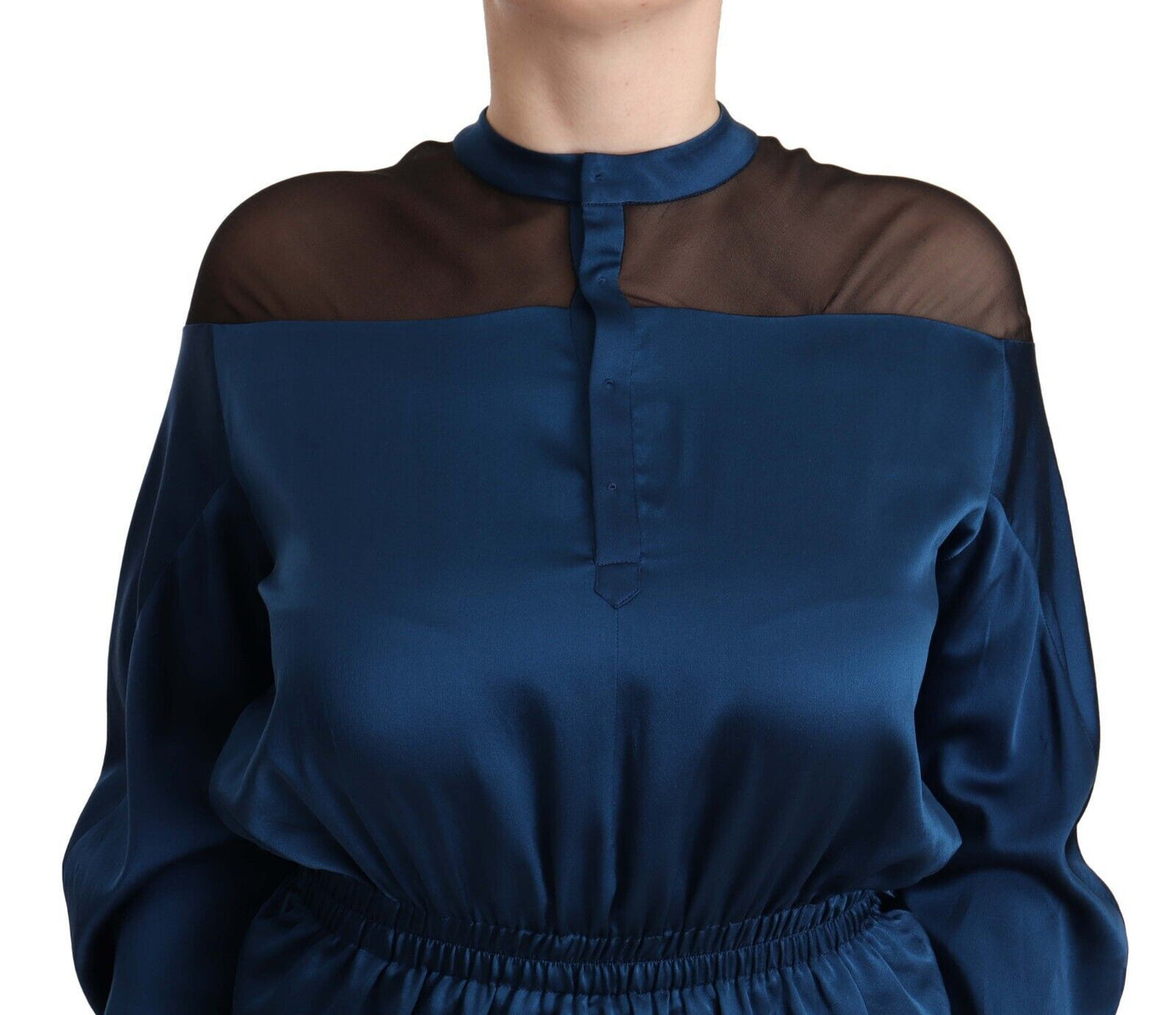 Elegante Rundhals-Seidenbluse in Blau