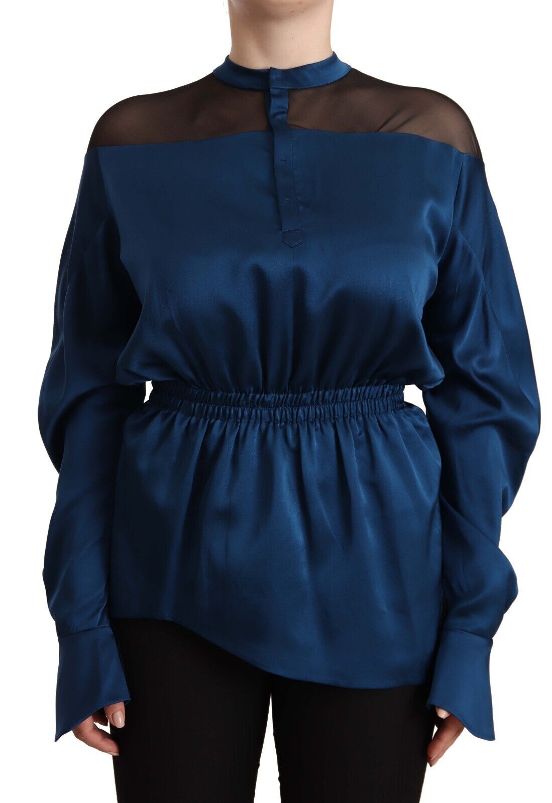 Elegante Rundhals-Seidenbluse in Blau