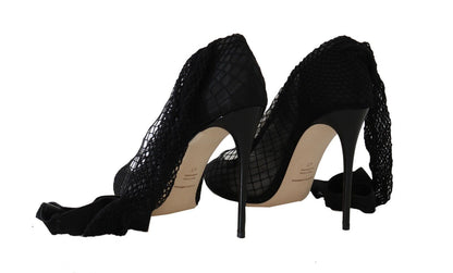 Elegant Netted Sock Pumps in Timeless Black