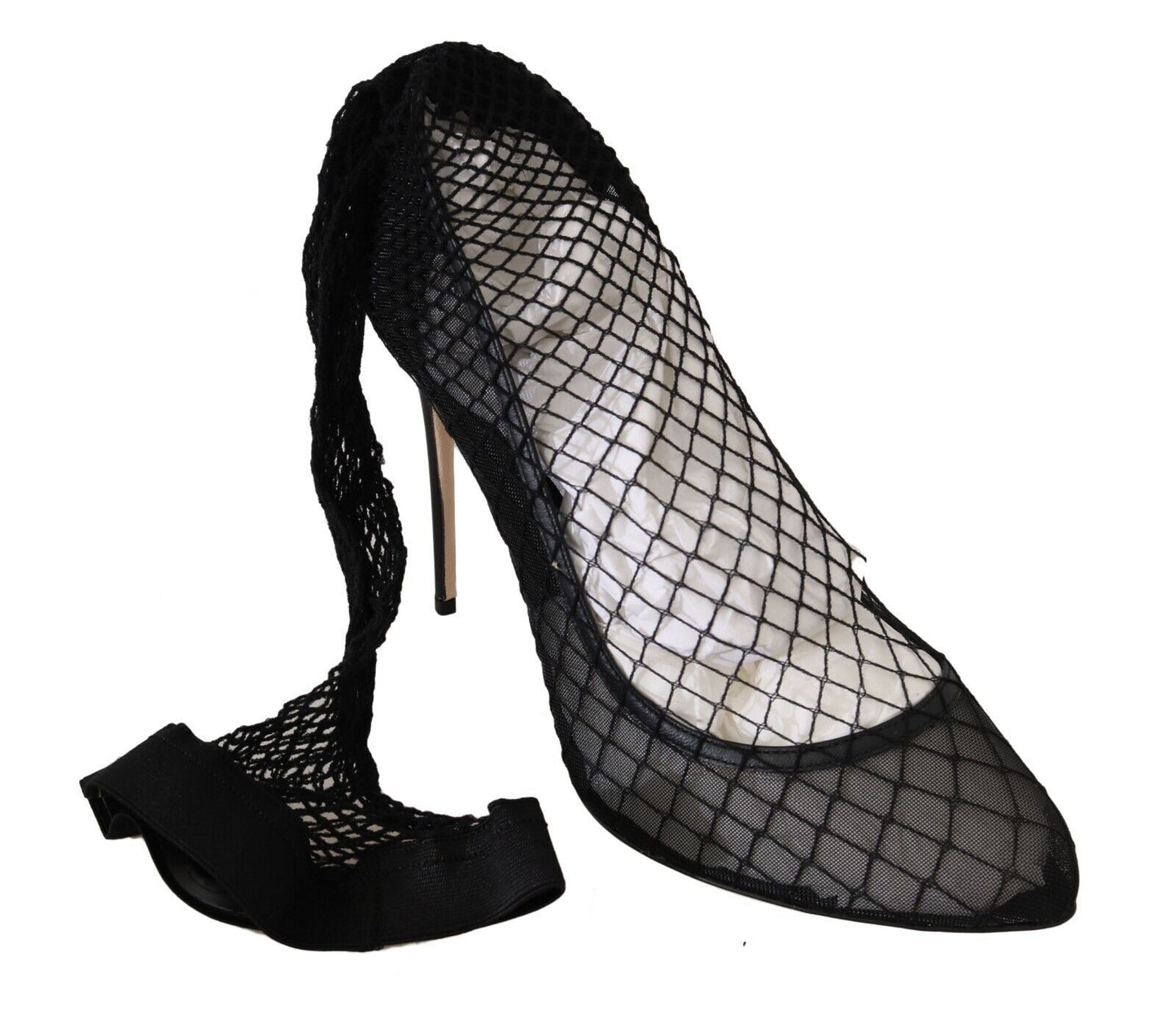 Elegant Netted Sock Pumps in Timeless Black