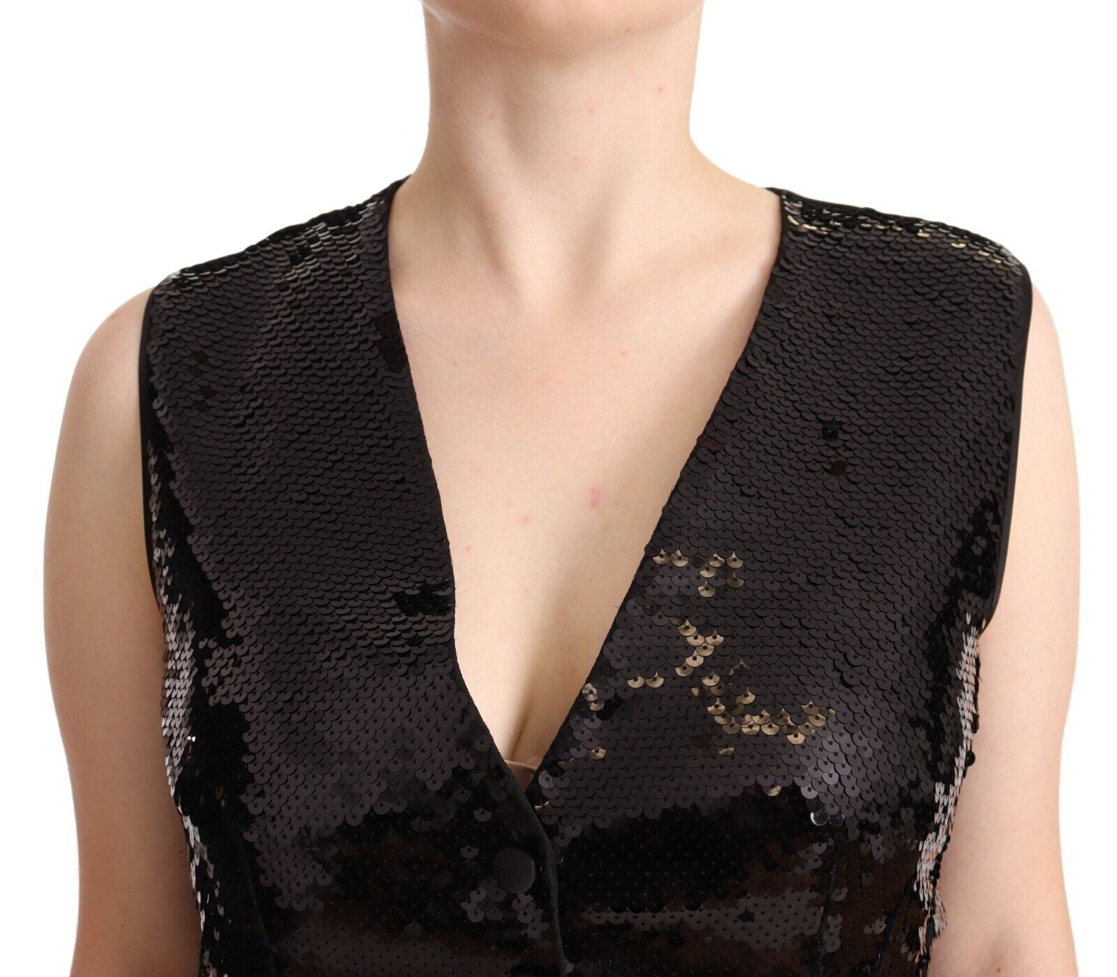 Elegant Black Sequined Sleeveless Vest Top