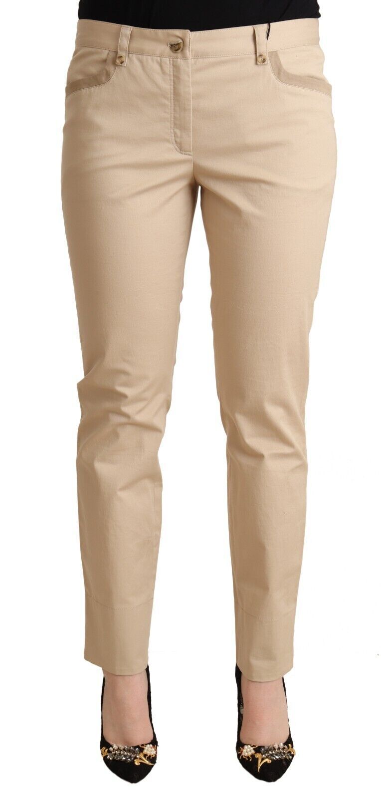 Elegante beige Skinny-Hose aus Baumwoll-Stretch