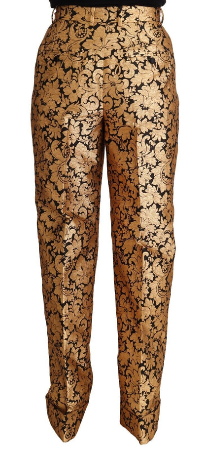 Pantalones elegantes de cintura alta con estampado floral en jacquard