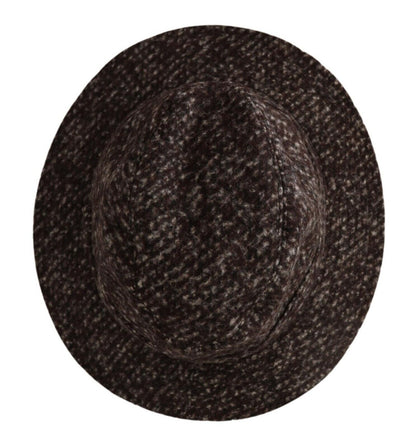 Elegante sombrero de ala ancha de tweed gris