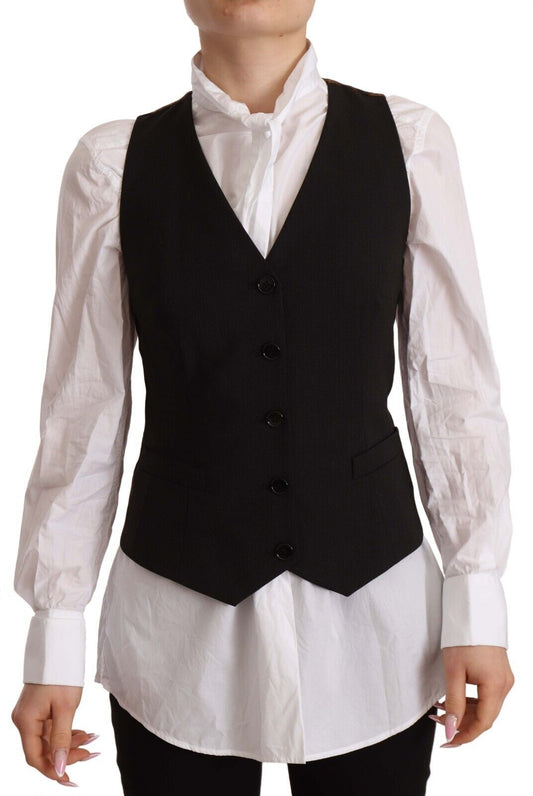 Elegant Black Buttoned Vest Top