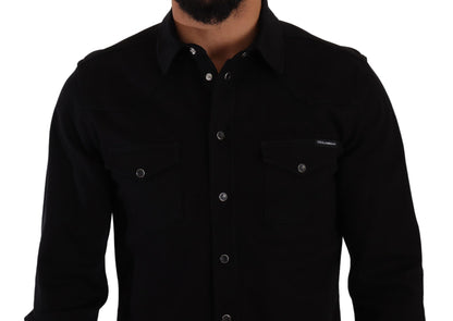 Camisa de diseñador negra informal de corte entallado