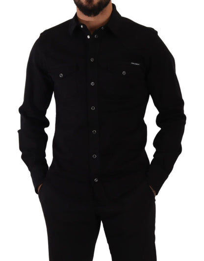 Camisa de diseñador negra informal de corte entallado