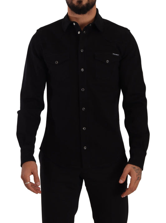 Camisa de diseñador negra informal de corte entallado