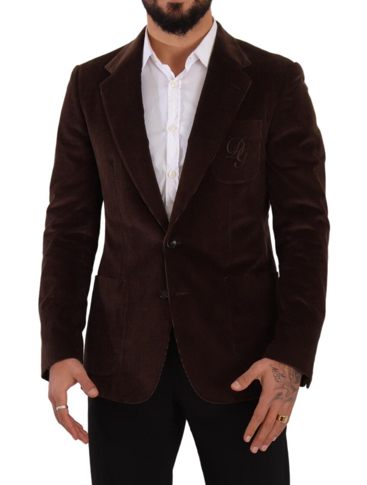 Elegante blazer de pana marrón de corte entallado