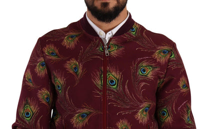 Chaqueta bomber con estampado de pavo real en rojo radiante