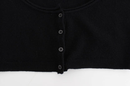 Chic Cropped Black Wool-Cashmere Sweater