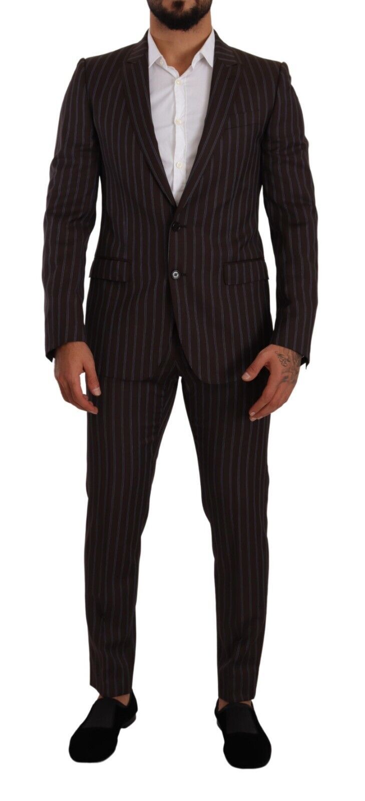 Elegant Maroon Striped Slim Fit Suit