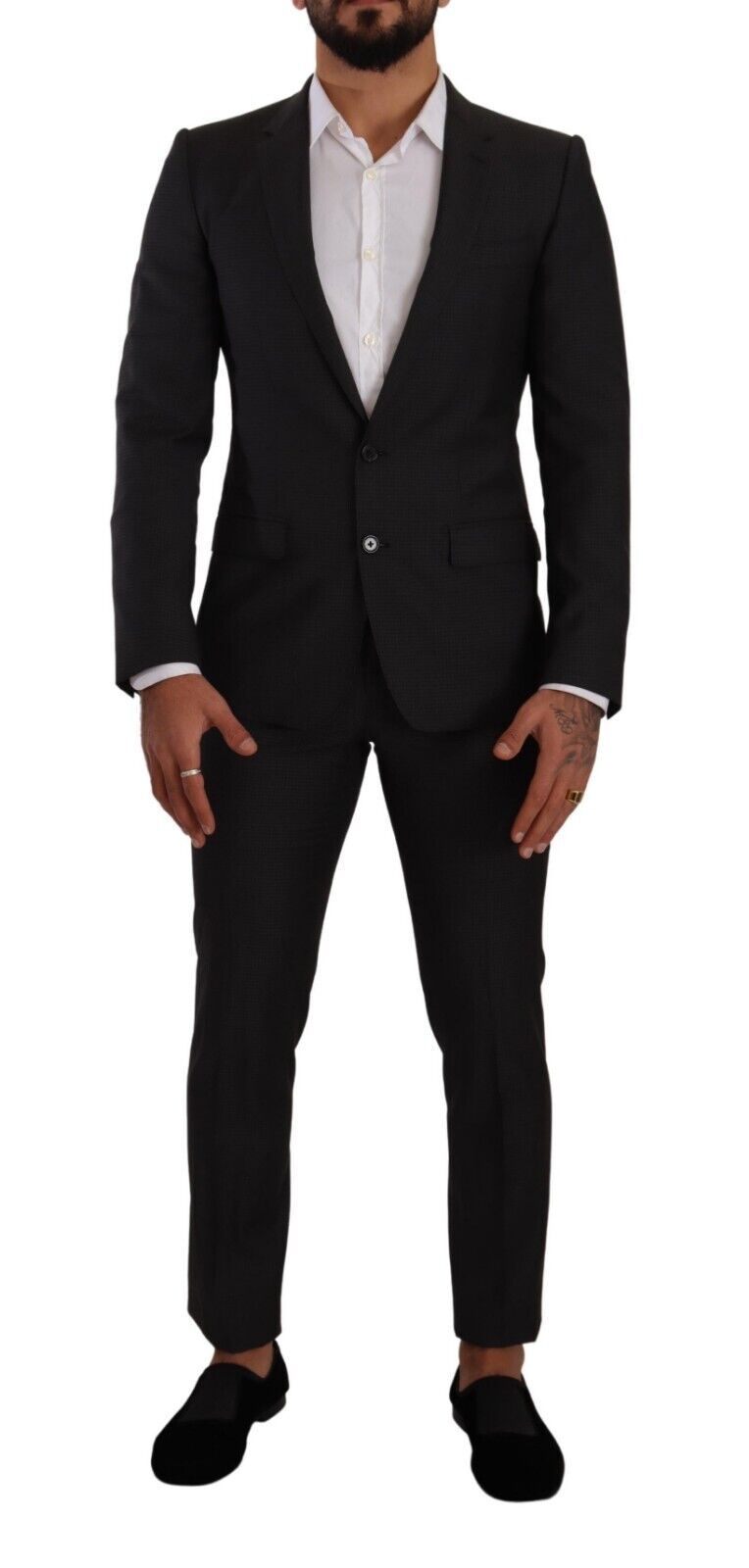 Elegant Black Wool Martini Suit