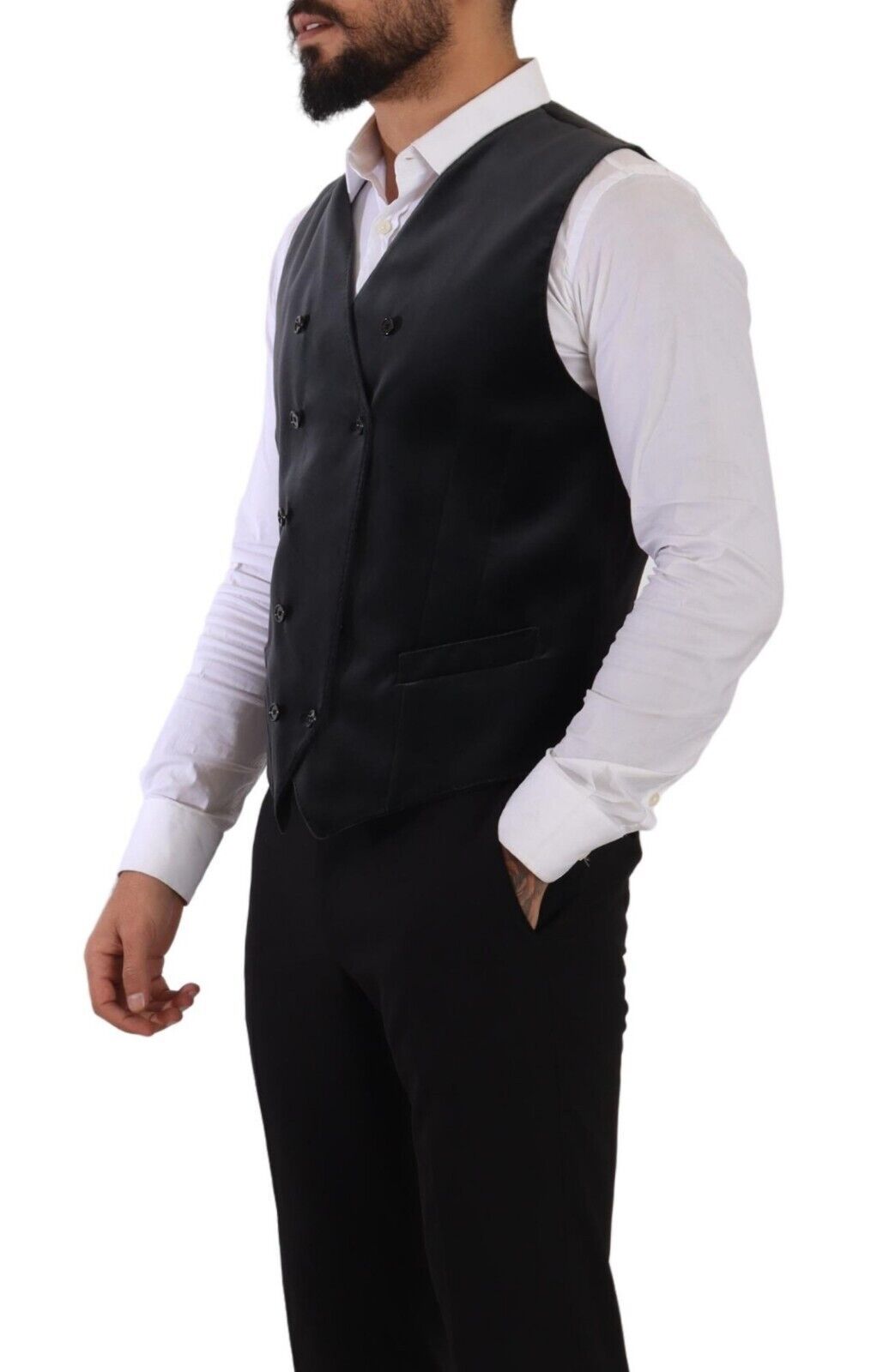 Elegant Grey Double-Breasted Dress Vest