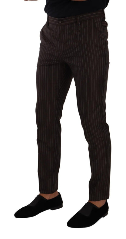 Elegant Brown Striped Woolen Men's Trousers