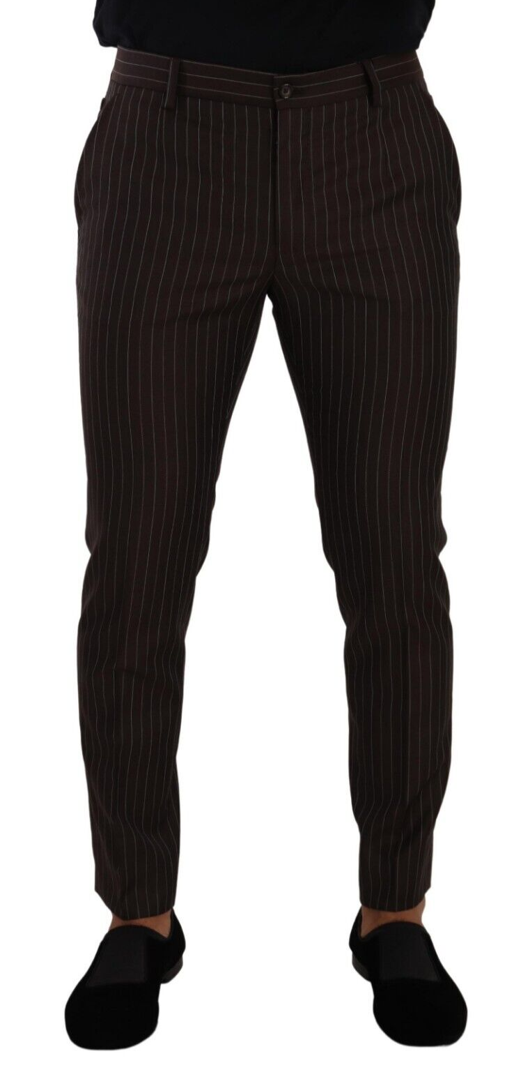 Elegant Brown Striped Woolen Men's Trousers