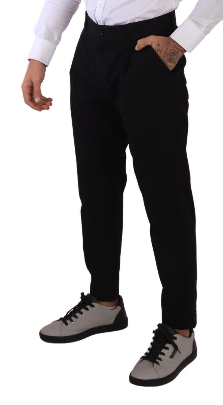 Pantalones chinos elegantes de algodón negro con corte cónico