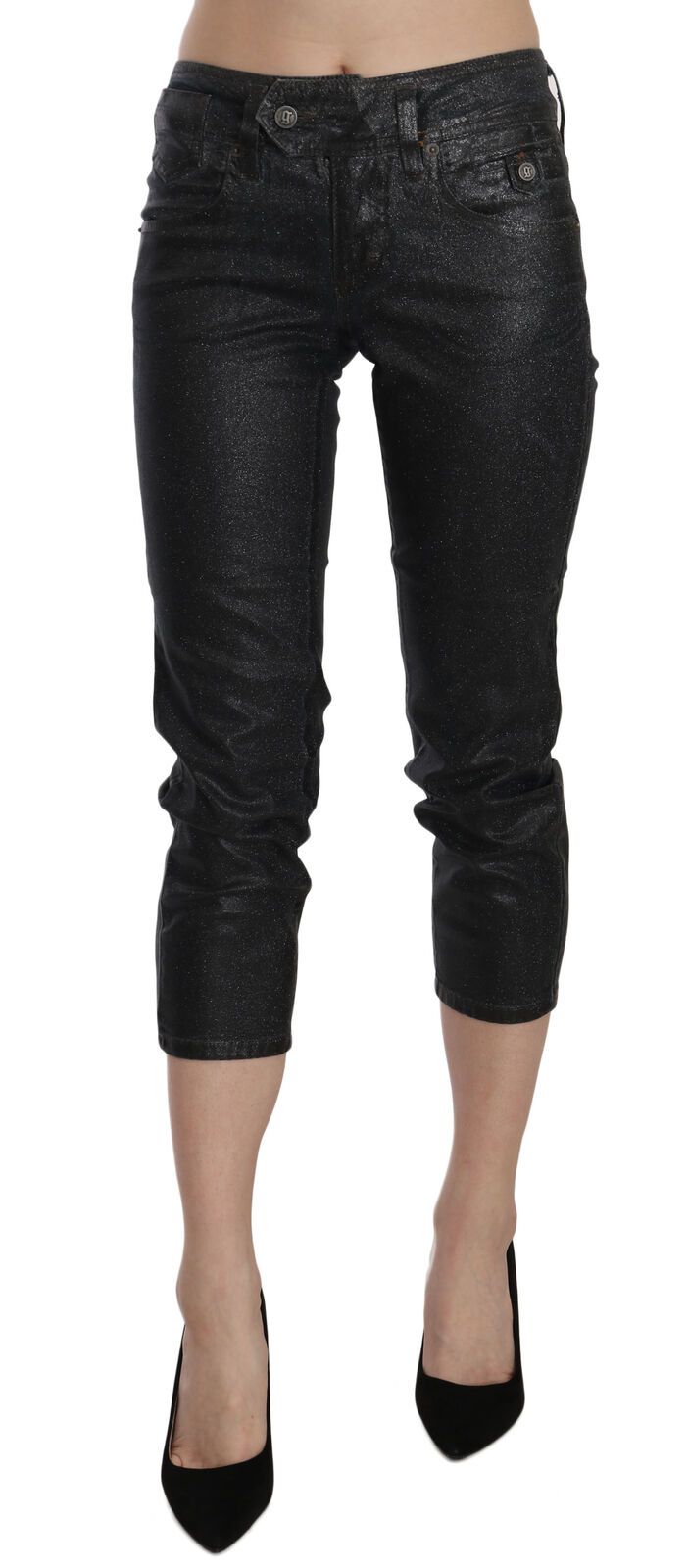 Schicke schwarze Cropped-Jeans mit mittlerer Taille