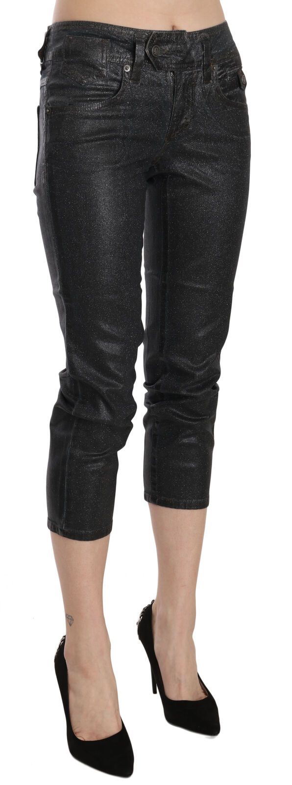 Schicke schwarze Cropped-Jeans mit mittlerer Taille