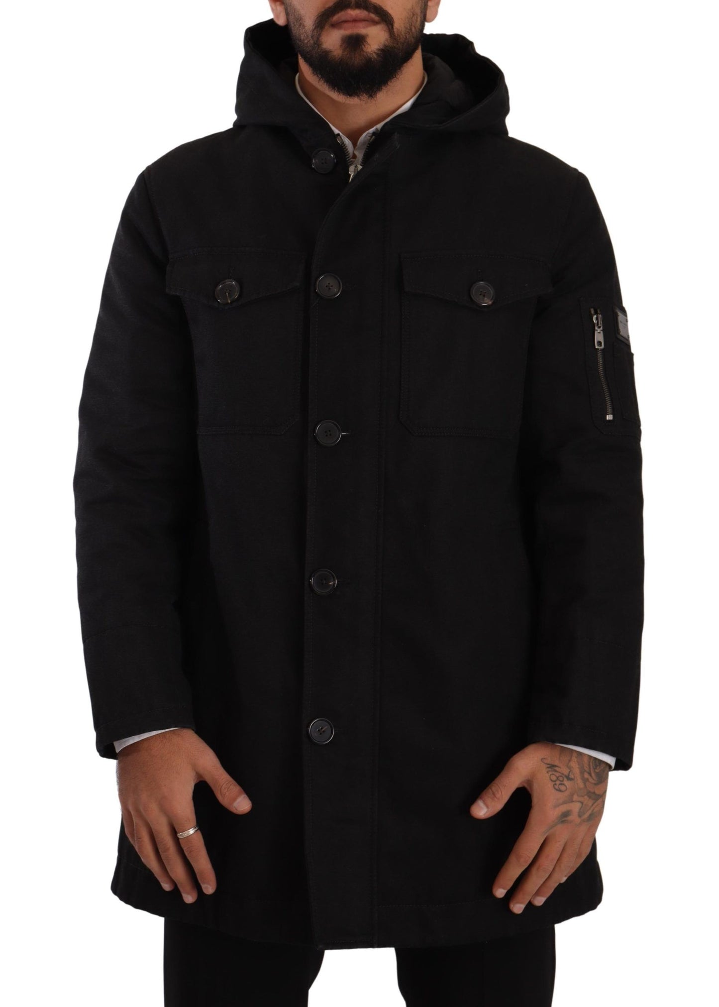 Elegante schwarze Parka-Kapuzenjacke