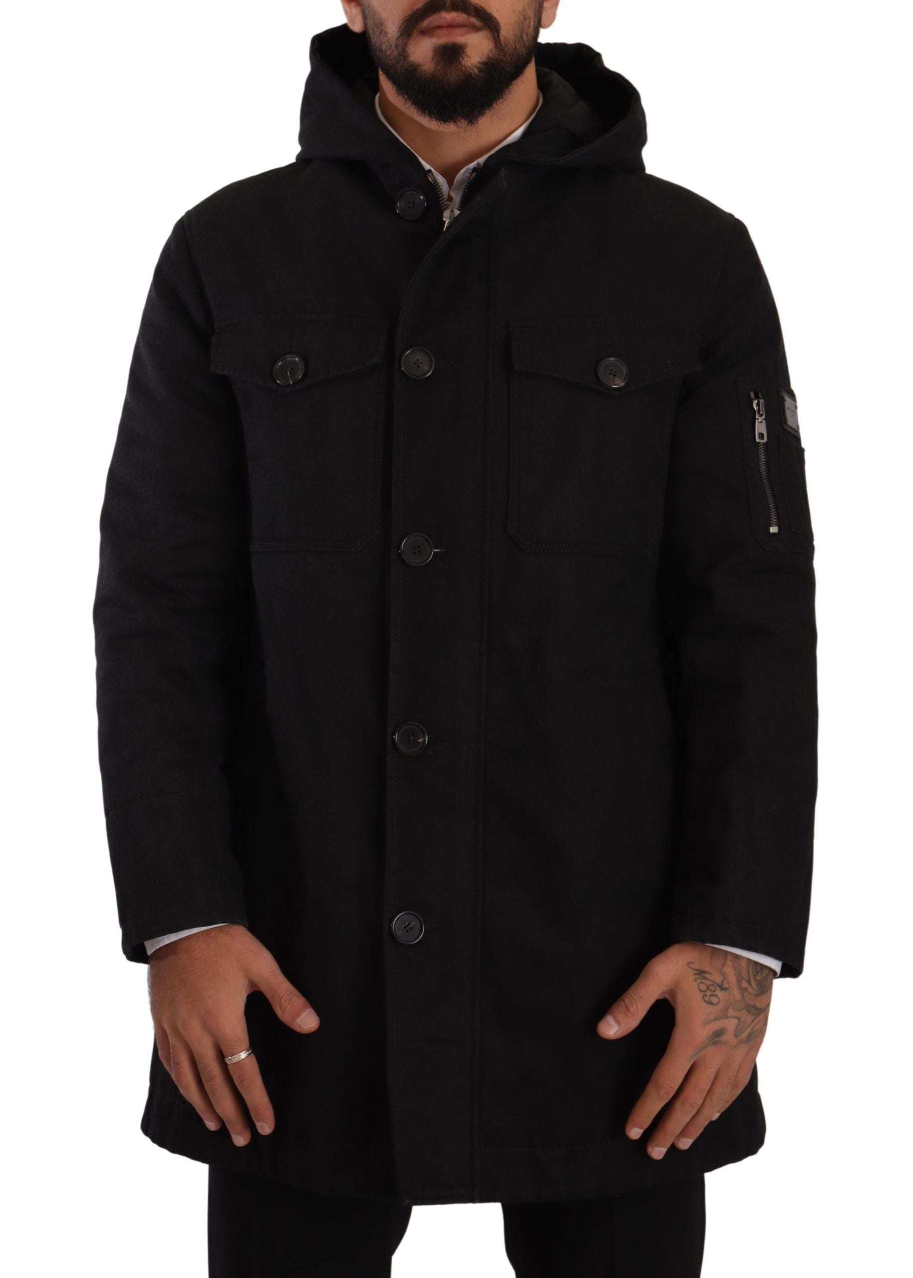 Elegante schwarze Parka-Kapuzenjacke