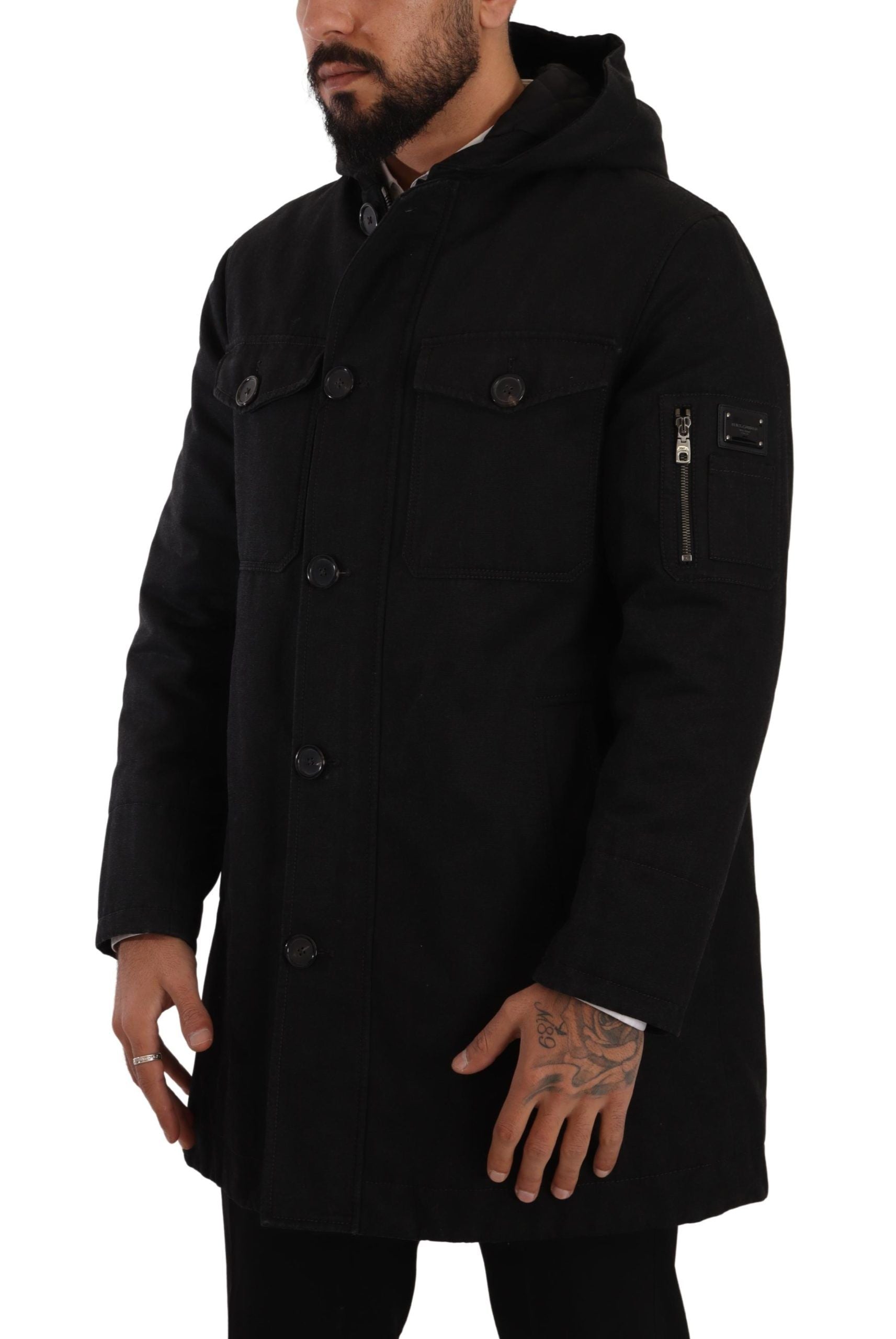 Elegante schwarze Parka-Kapuzenjacke