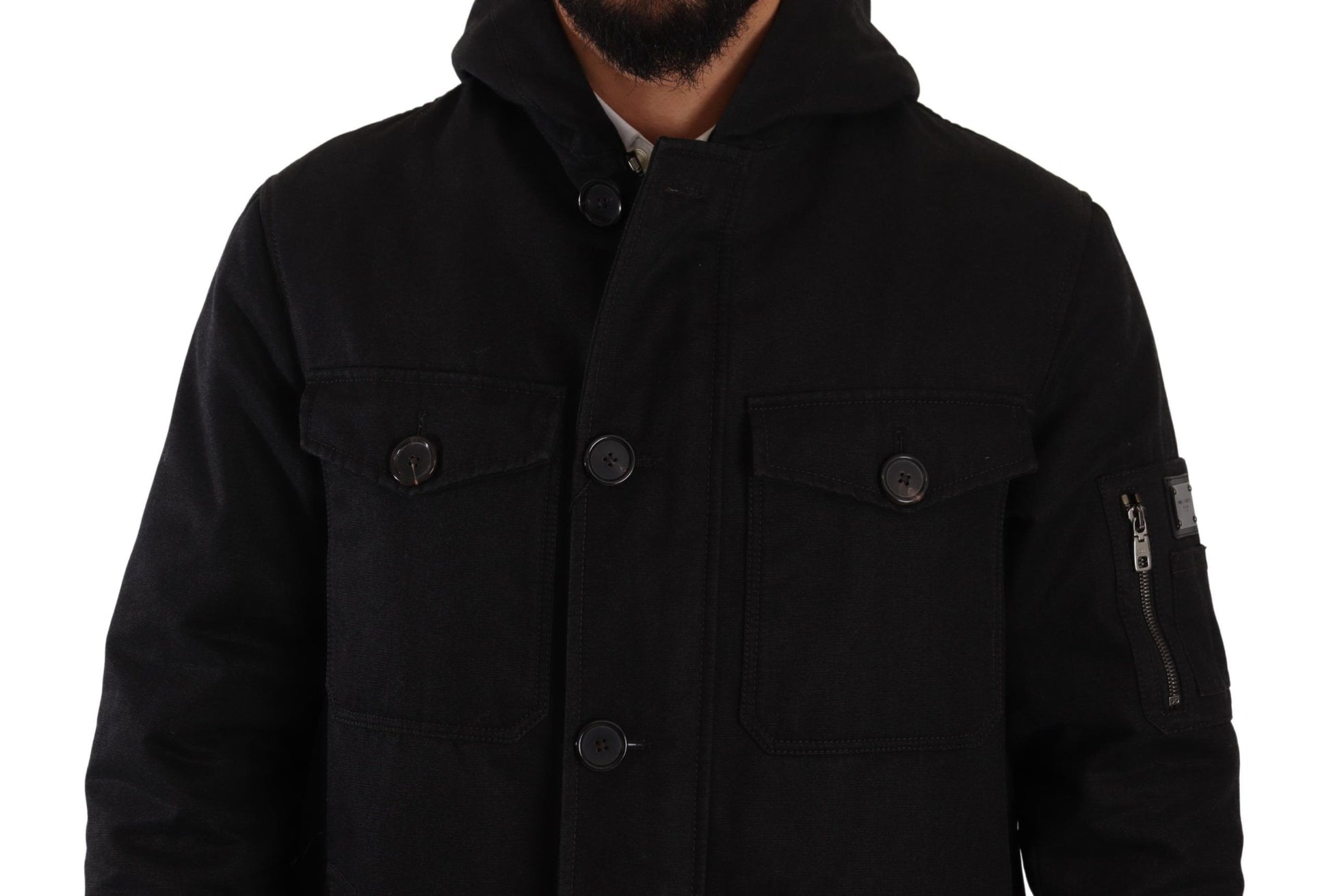 Elegante schwarze Parka-Kapuzenjacke