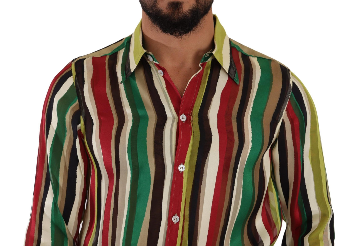 Camisa elegante de mezcla de seda a rayas multicolor