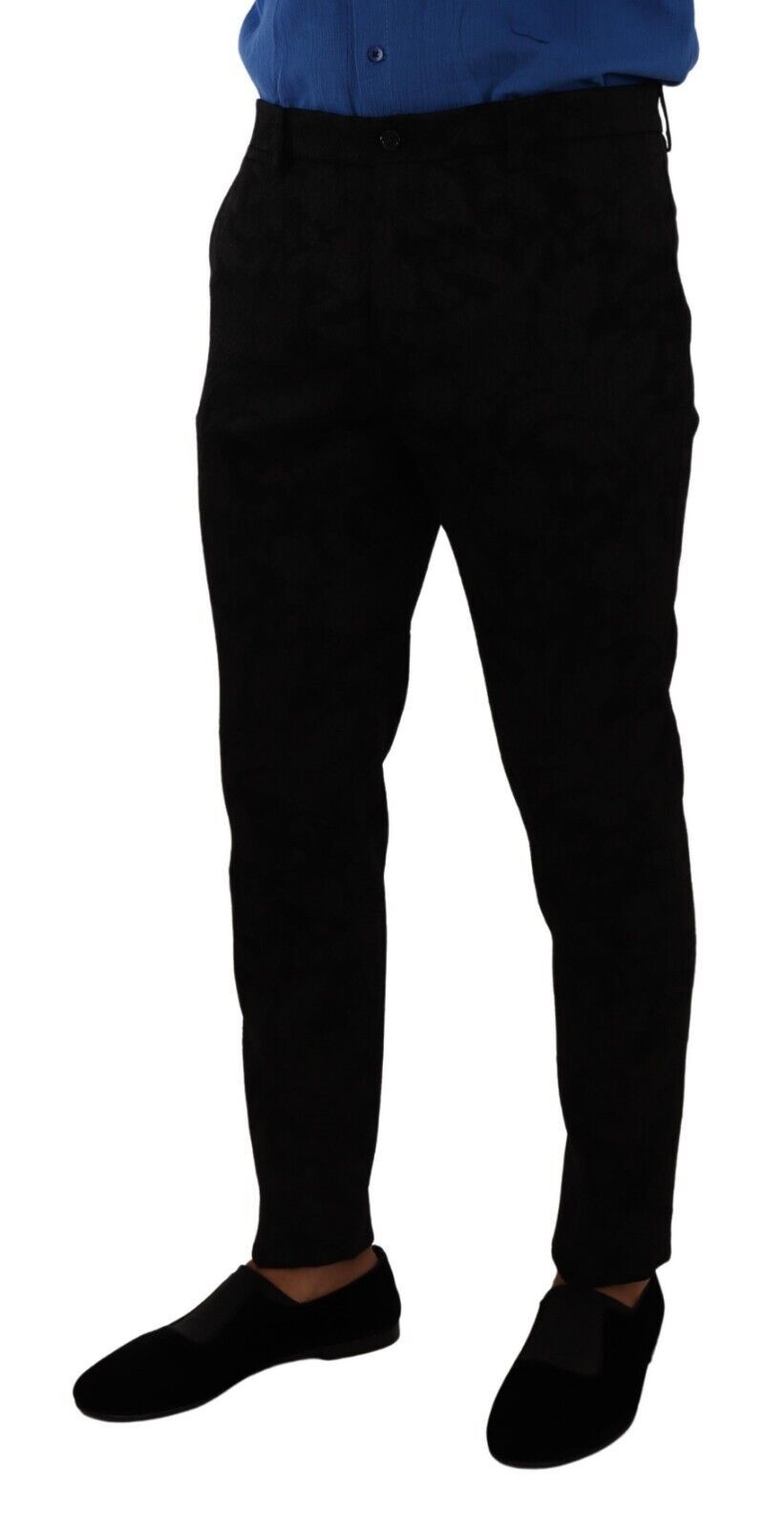 Pantalones de vestir elegantes de corte ajustado en brocado negro