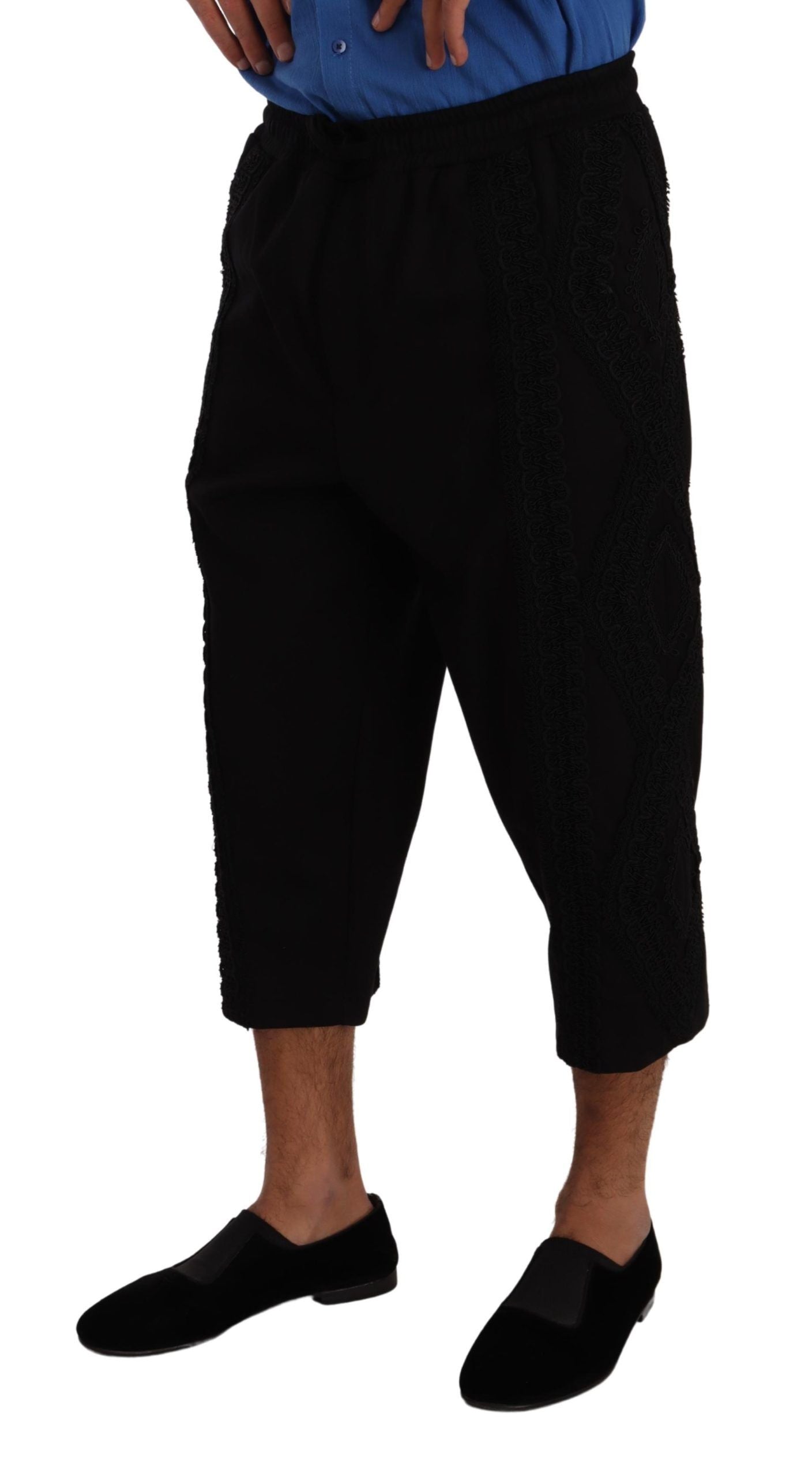 Elegant Black Cotton Blend Cropped Pants