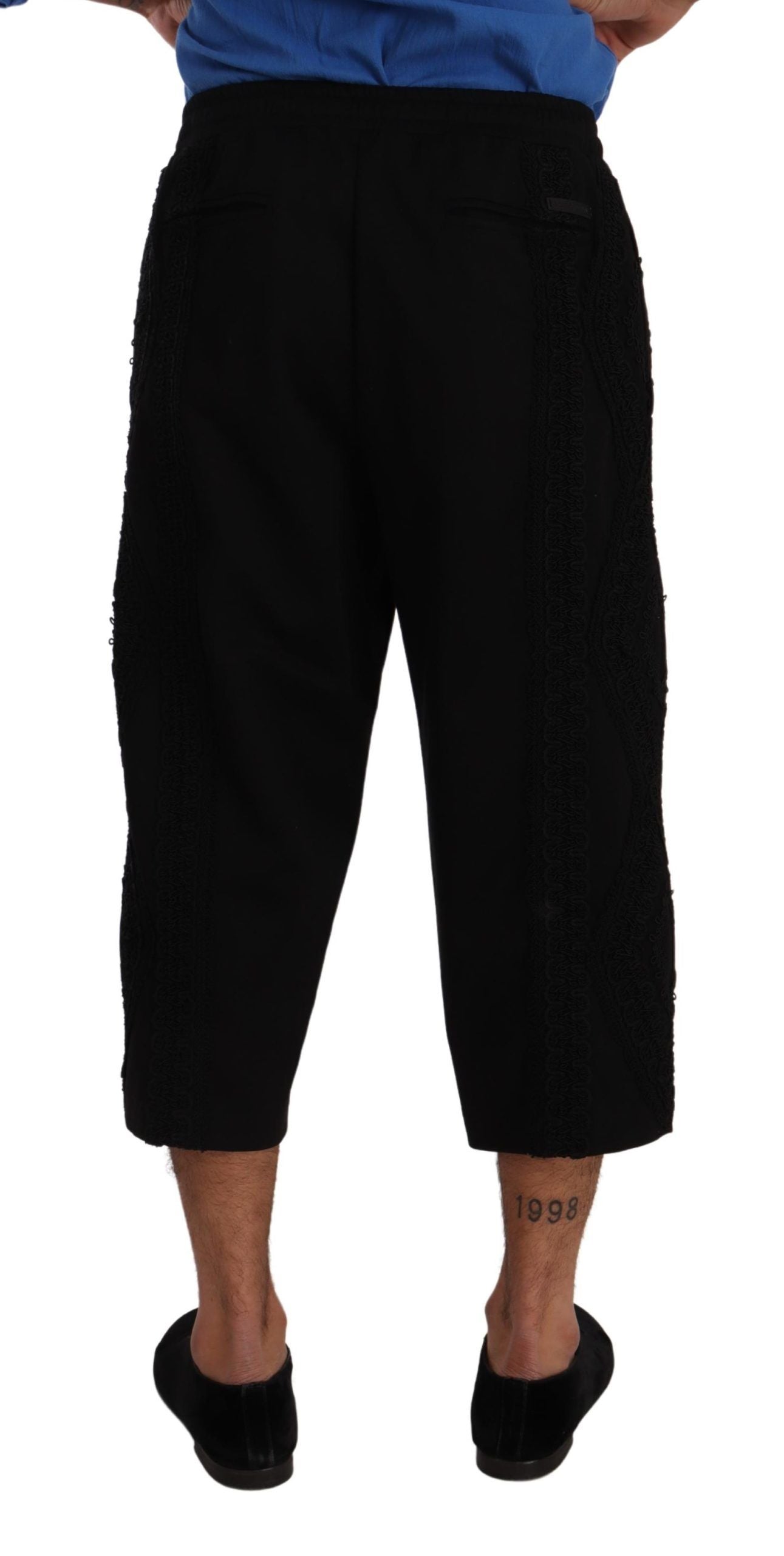 Elegant Black Cotton Blend Cropped Pants