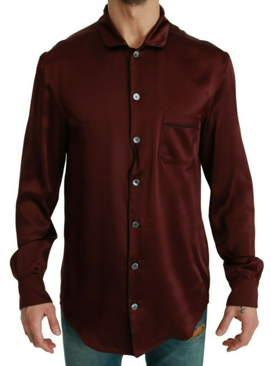 Bordeaux Silk Pajama-Inspired Shirt