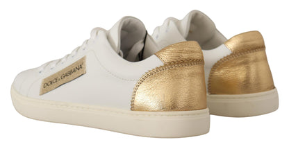 Elegante weiße Leder-Sneaker mit goldenen Akzenten