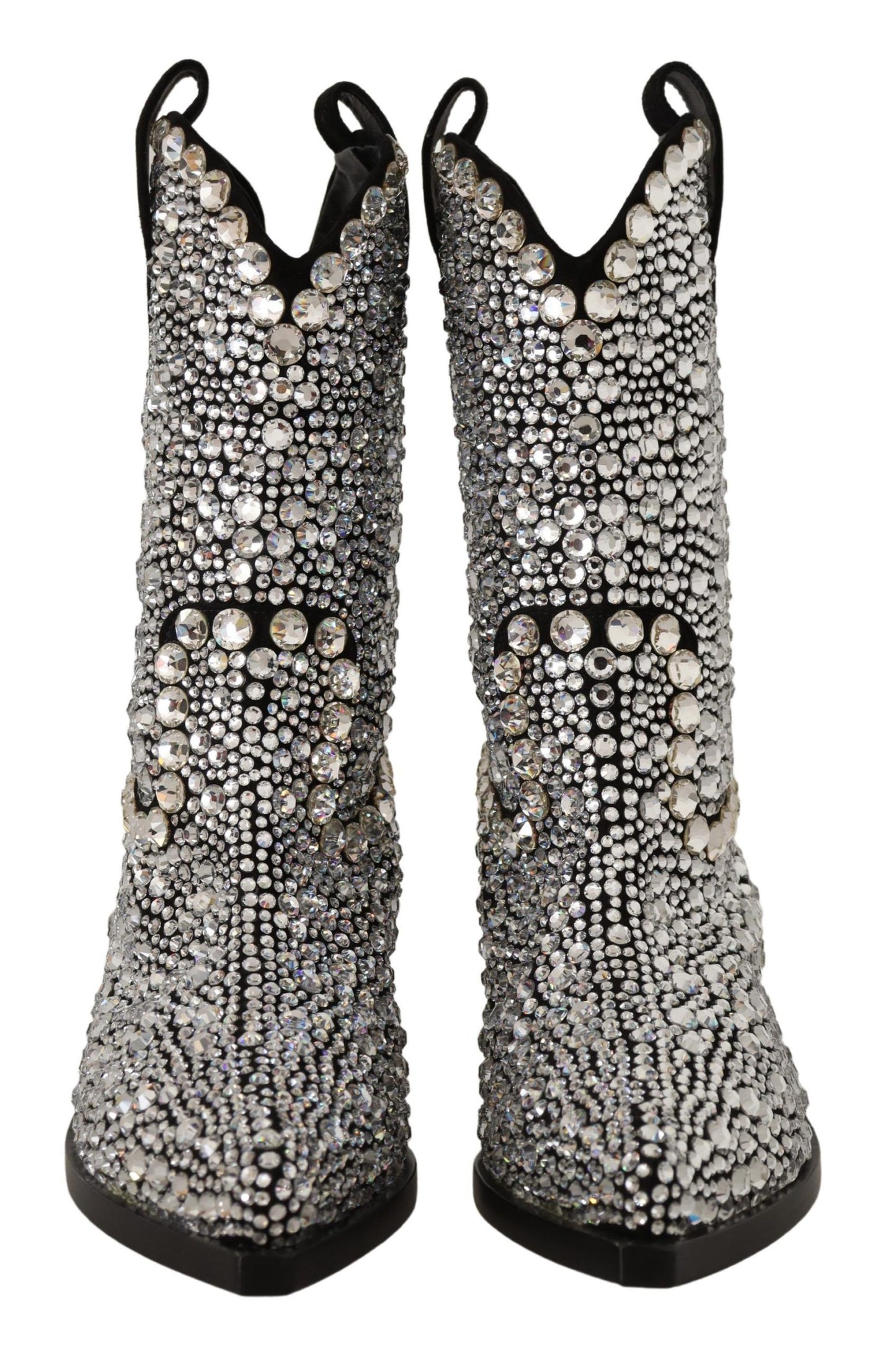 Crystal-Embellished Black Suede Boots