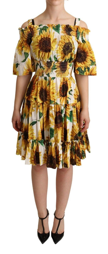 Elegant Sunflower Open Shoulder Dress