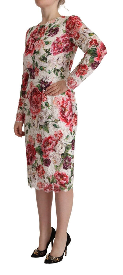 Elegante vestido midi de encaje con estampado floral