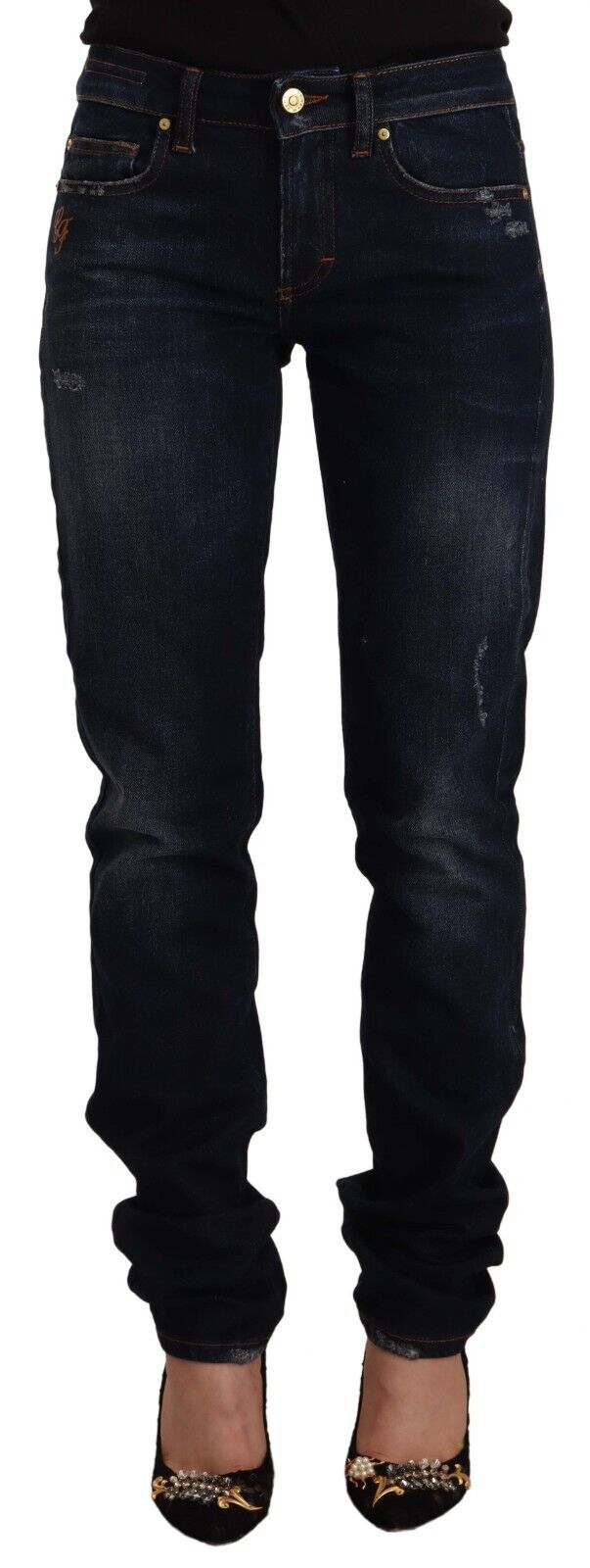 Schicke Skinny Jeans mit mittlerer Taille in dunkelblauer Waschung