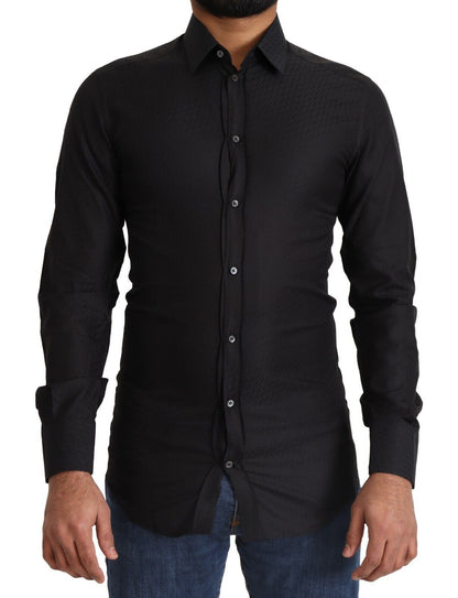 Camisa elegante de algodón negra y dorada