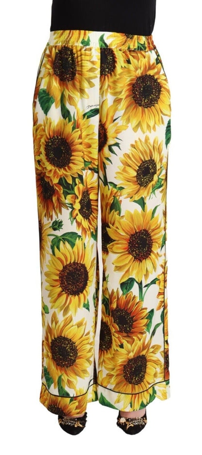 Pantalones anchos elegantes con estampado de girasoles