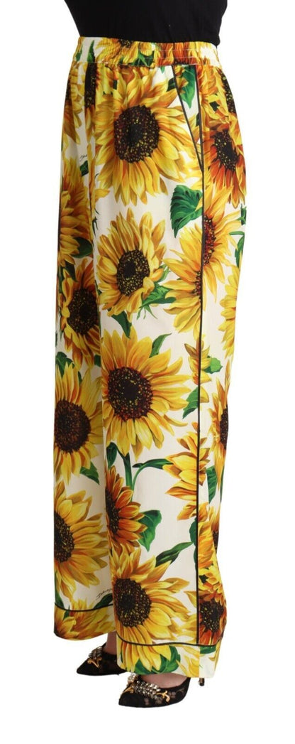 Pantalones anchos elegantes con estampado de girasoles