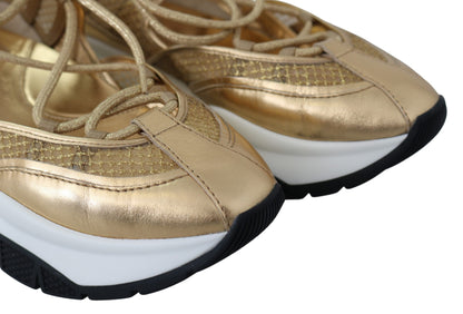 Zapatillas deportivas de malla de cuero con glamour dorado