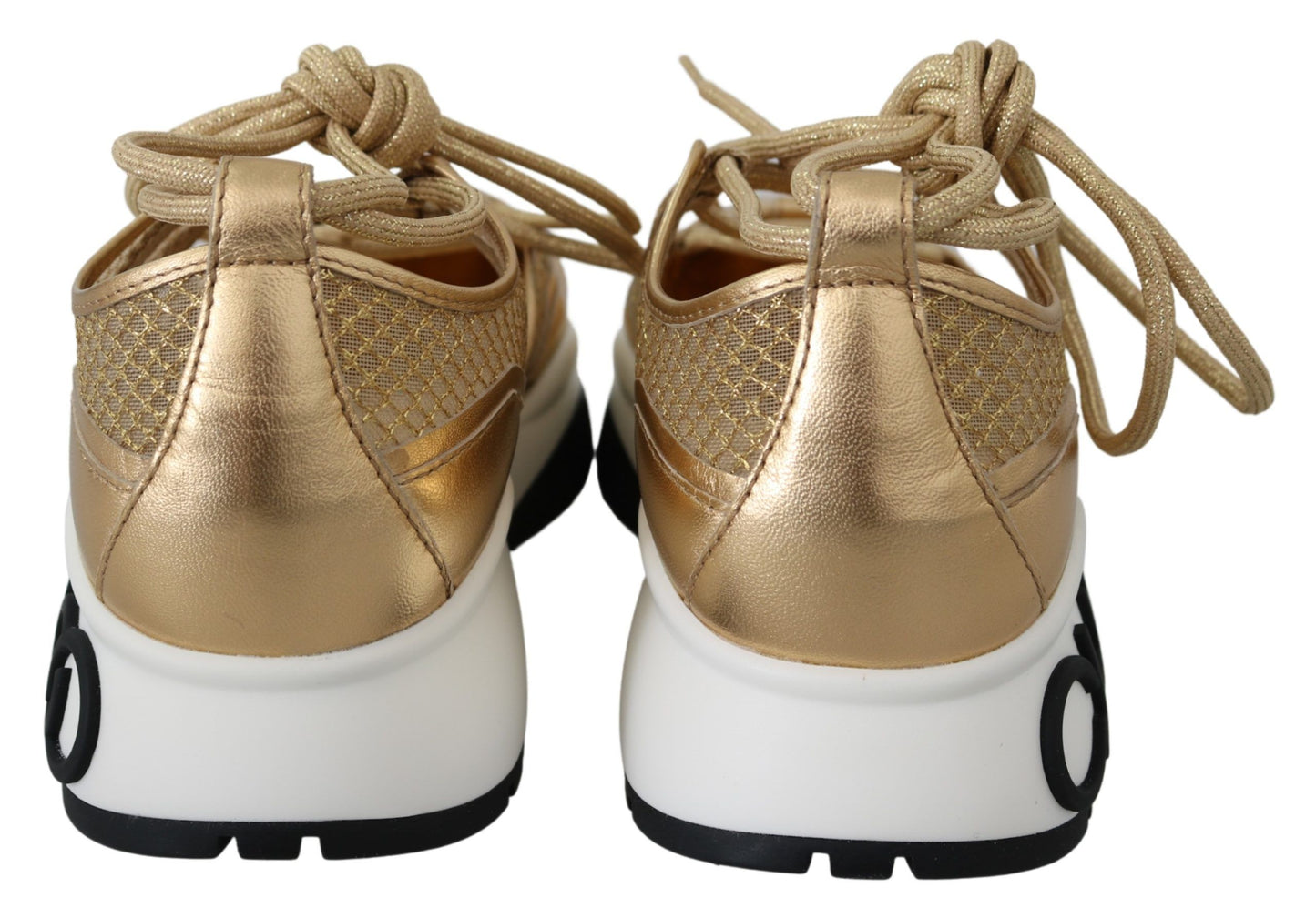 Zapatillas deportivas de malla de cuero con glamour dorado