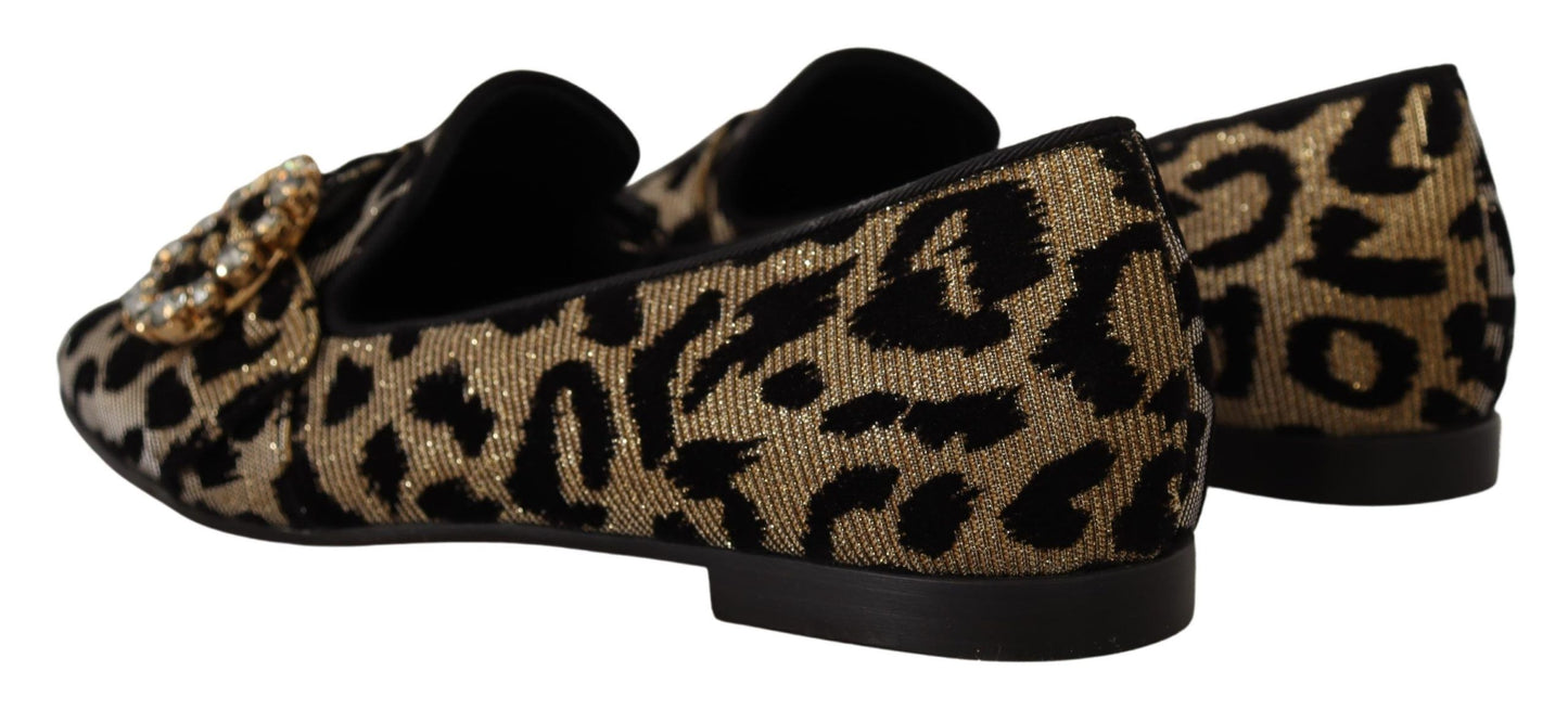 Elegante Loafer mit Leopardenmuster und Kristallsteinen