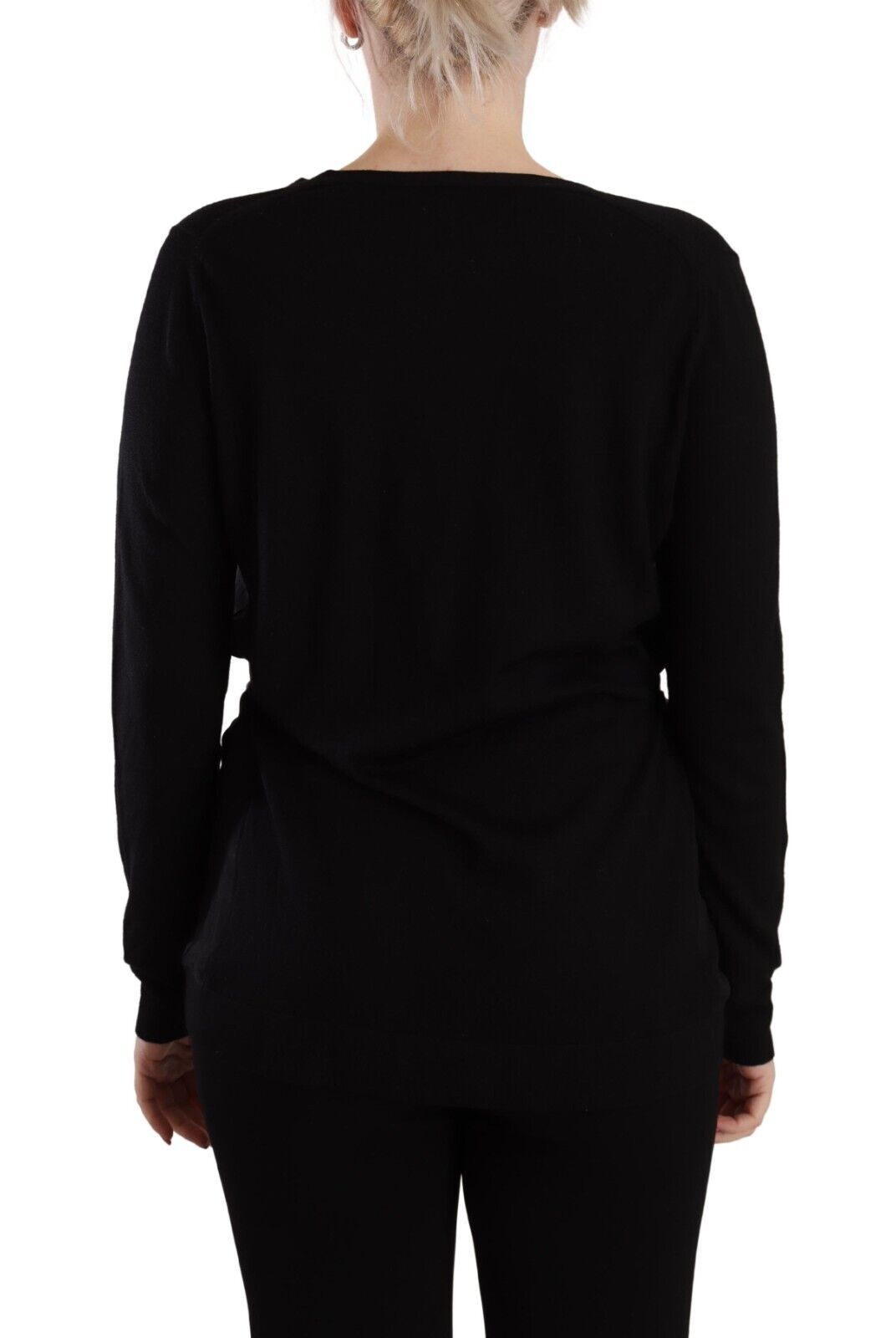 Eleganter schwarzer Wollpullover mit V-Ausschnitt