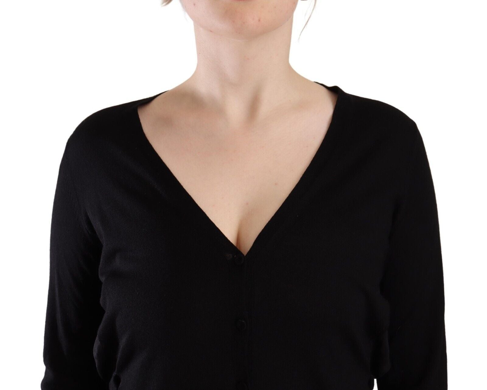 Eleganter schwarzer Wollpullover mit V-Ausschnitt