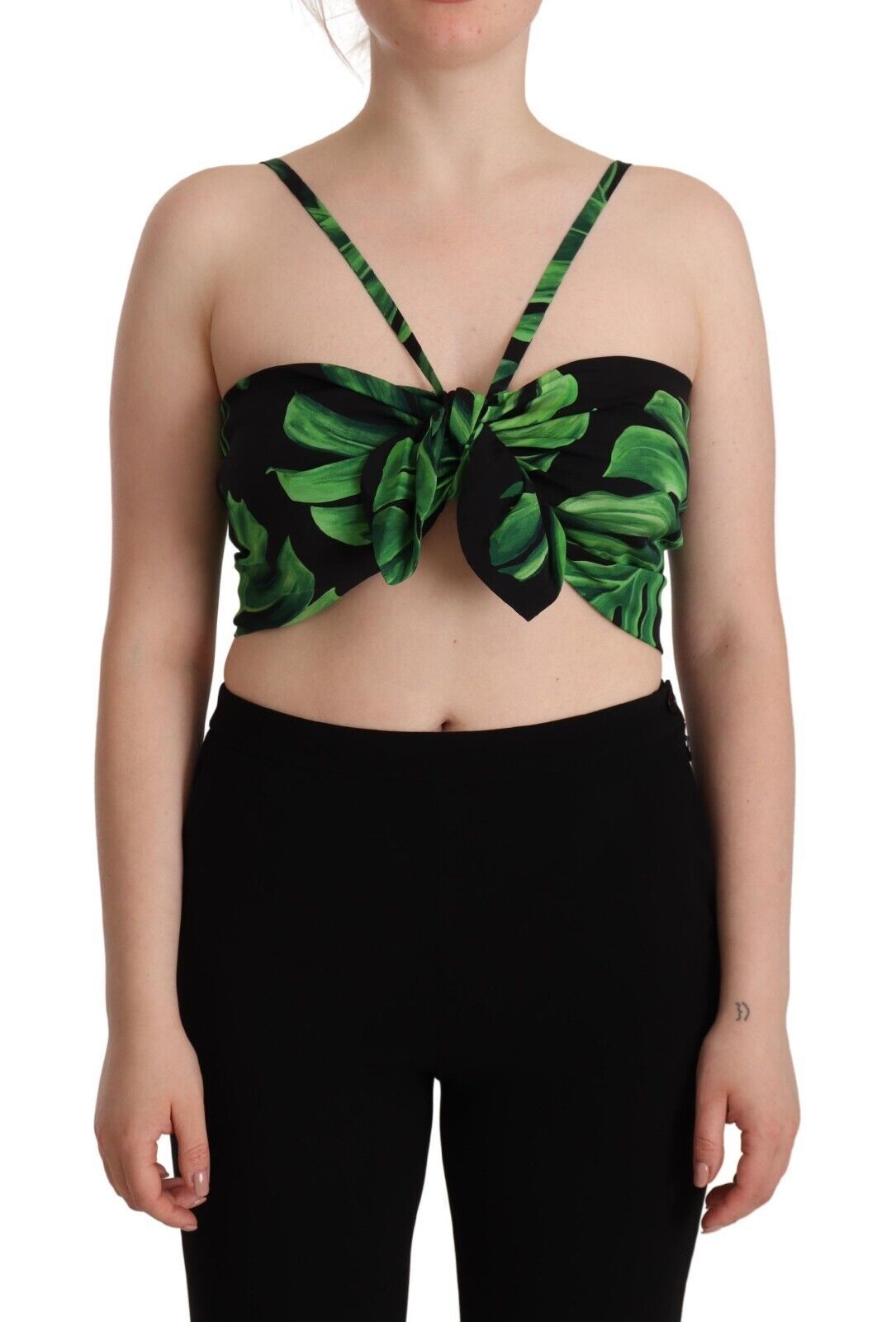 Elegantes Neckholder-Crop-Top mit Blätter-Print