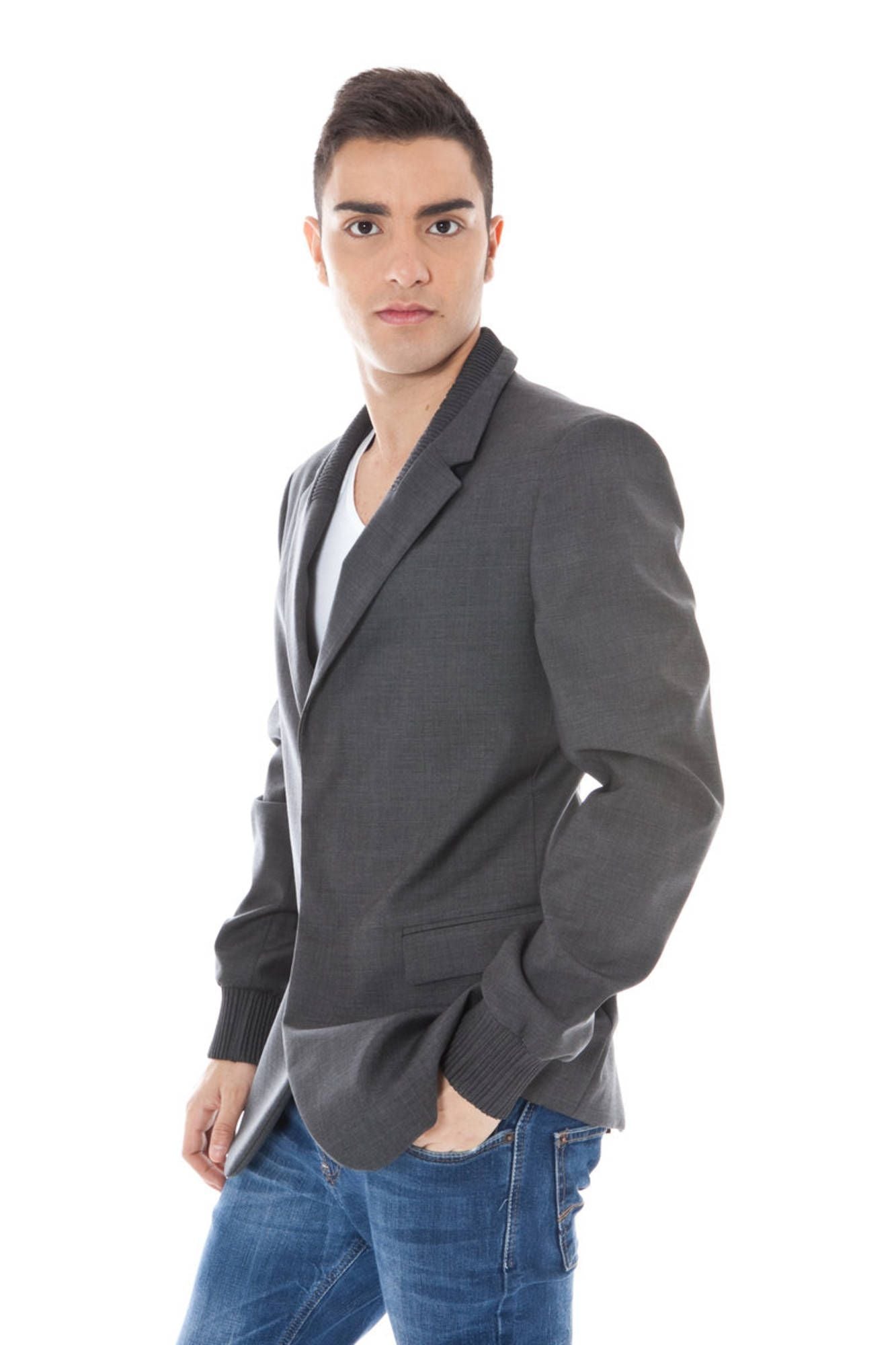 Chaqueta de lana gris para hombre